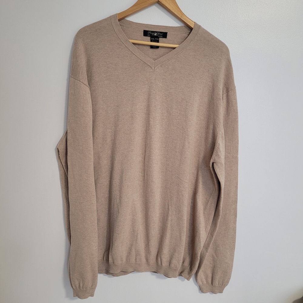 Pronto Uomo Beige V-Neck Sweater Cotton Cashmere Blend Size XXL Mens